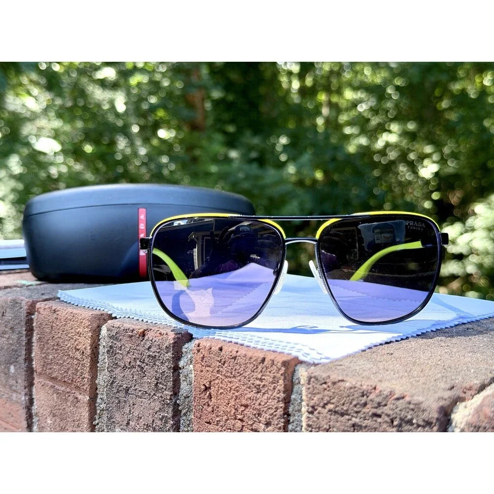Prada Linea Rossa PS 50YS Sunglasses Matte Black Neon Yellow Aviator 62mm W/ COA
